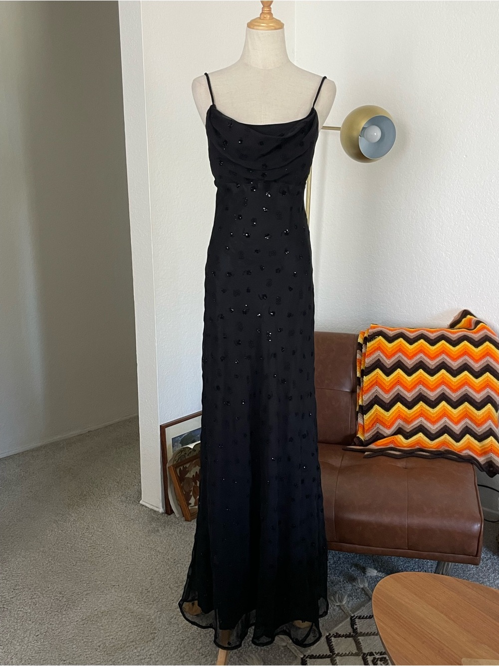 Vintage 1990s Night Way Collections Glam Floral Glitter Cowl Maxi Dress